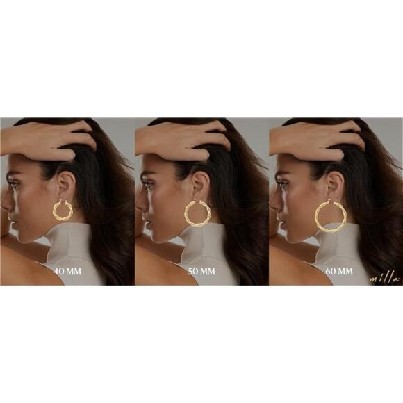 Twist Earrings - Gold Twisted Hoop Earrings & Thick Silver Hoop Earrings Women - Picture 4 of 7